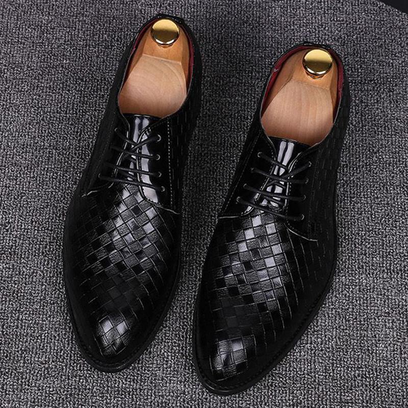 Fashion 2025 Formal Leather Shoes Men Dress Business Shoes Male Geometric Red Oxfords Party Wedding Casual Men's Flats Chaussure Homme88