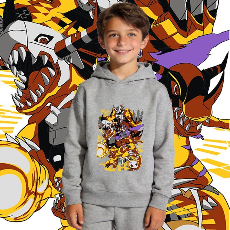 Худи с принтом аниме Digimon Koromon, Эволюция, для мальчиков и девочек, с флисовой подкладкой, теплое, пуловер, осень, зима, детская повседневная одежда
