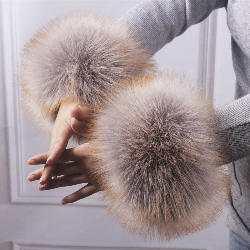 Женские плюшевые манжеты из искусственного меха, теплые пушистые мягкие перчатки на запястье, зимние перчатки