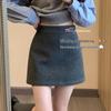 Korean Style Gray Wool High-Waist Skirt with Elastic Waistband - Versatile, Slimming, Bodycon Design