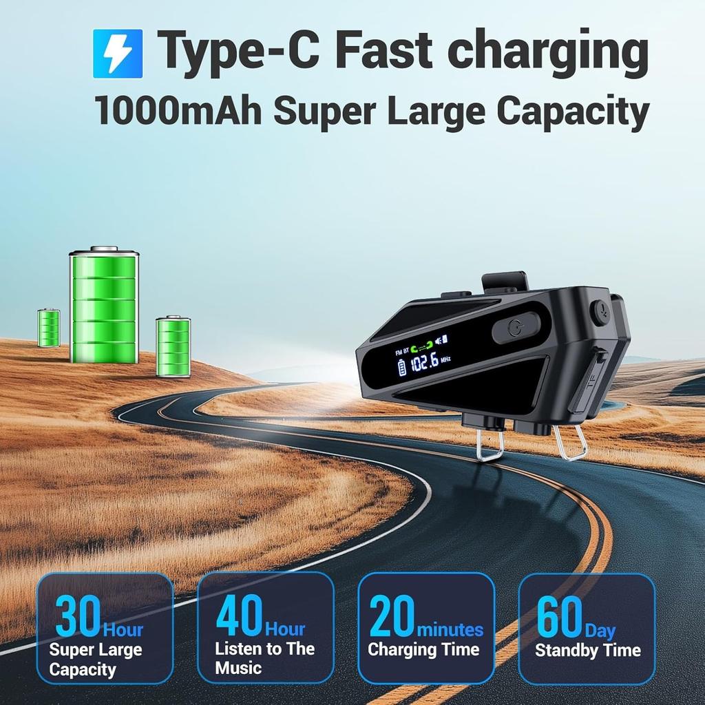 C6 Мотоциклетная Bluetooth-гарнитура 5.3 с экраном и фонариком, 500M Intercom, FM-радио, совместима со всеми шлемами