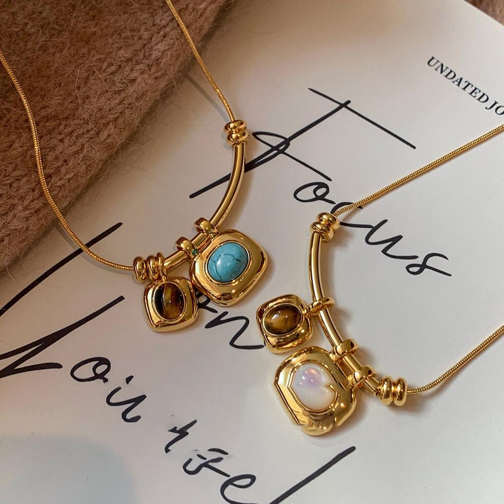 Подвеска-ожерелье из 18-каратного позолоченного золота с камнем тигровый глаз, повседневная ретро-темпераментная цепочка до ключицы, легкая роскошная цепочка для свитера, женская