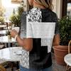 Женская рубашка с коротким рукавом из хлопка и льна, воротник-henley на пуговицах, повседневная, свободного кроя, с принтом, удобный, легкий, летний топ