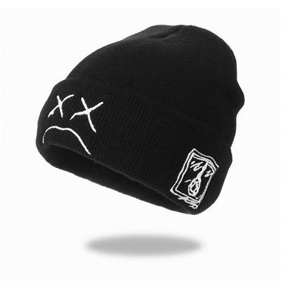 Один Размер Мода Грустное Плачущее Лицо Зимние Теплые Шапки Спортивная Шапка Бини Черная
