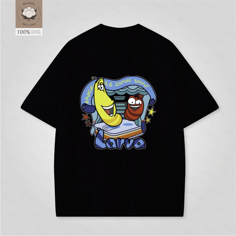 Very Funny Animated Larva Print Fashion Funny Tshirt Unisex Casual Top Springsummer Round Neck Short Sleeve Cotton Tshirt