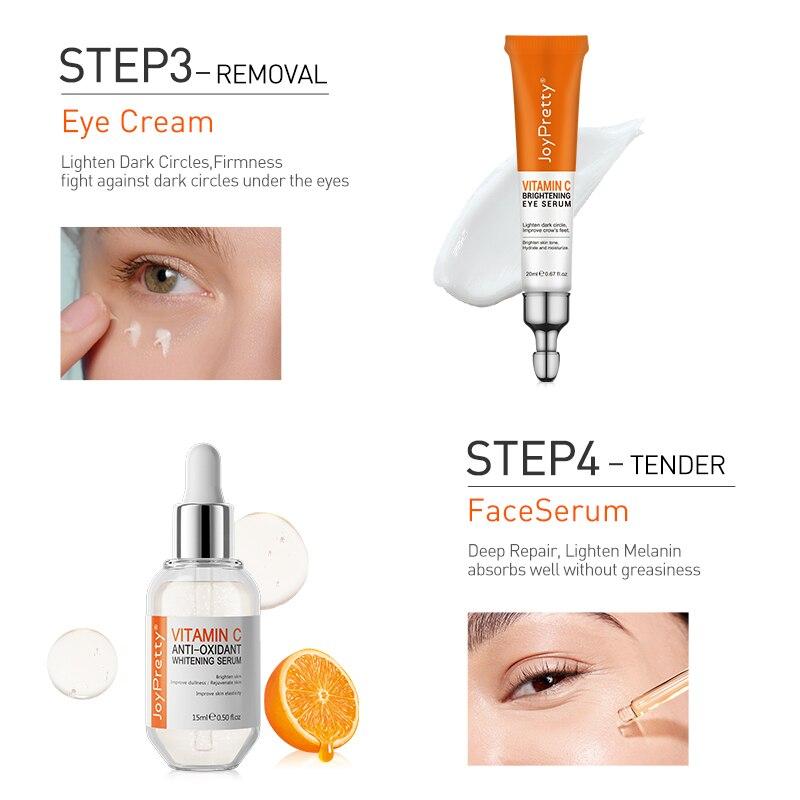JoyPretty Витамин С Набор для ухода за кожей лица Отбеливающий крем для лица Тонер-сыворотка Осветляющая увлажняющая очищающая сыворотка для лица Сыворотка для глаз