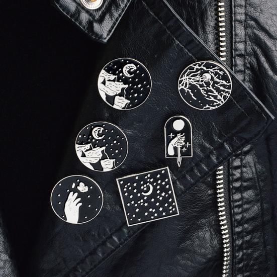 Эмалированная круглая ретро-лунная звезда, кинжал, аксессуар для вечеринки, джинсовая куртка, брошь, булавка