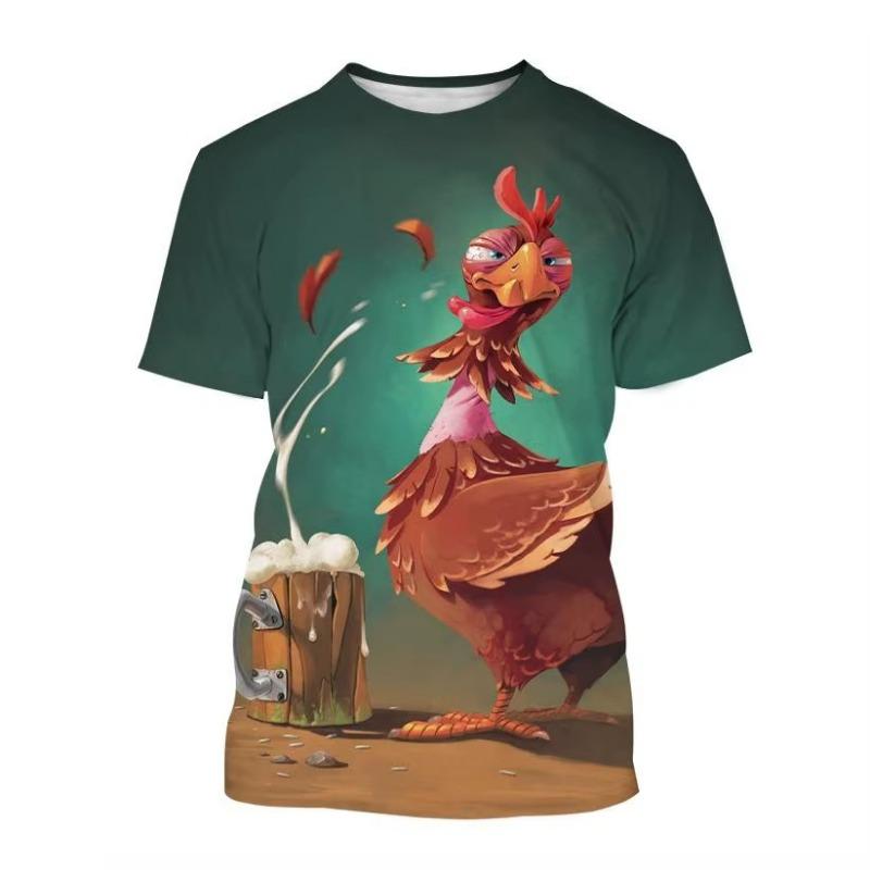 New Hot Sale Chicken 3D Printing Men's Short Sleeved T-shirt Casual Fashion Animal Harajuku Style Printed Street Top
