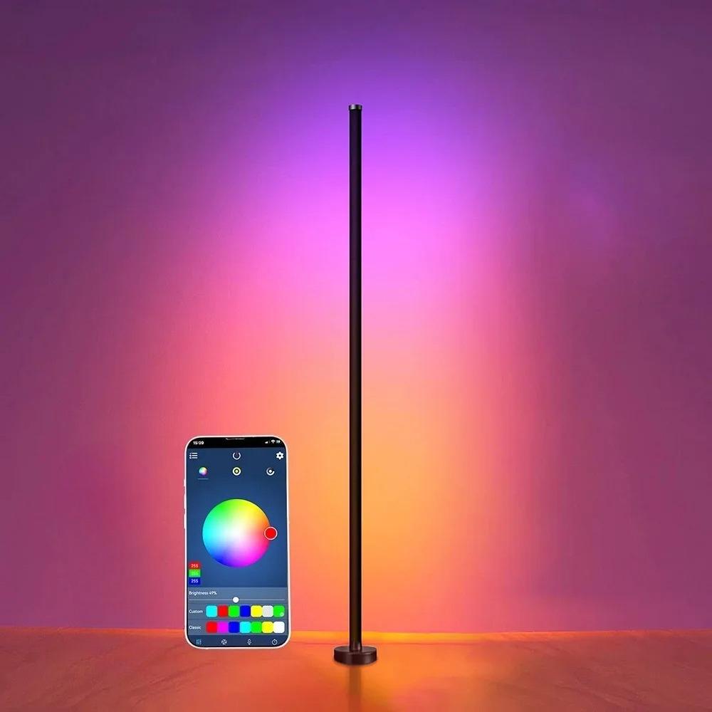 Умный светодиодный напольный светильник RGB с дистанционным управлением и приложением, синхронизацией музыки, угловым освещением, таймером, современным напольным светильником для игровой гостиной