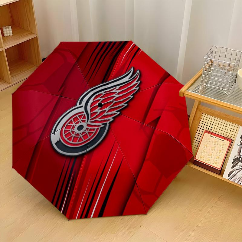 Detroit Red Wings Print Auto 8?Ribs Folding Umbrella Wind Resistant Lightweight Automatic Umbrella For Daily Travel