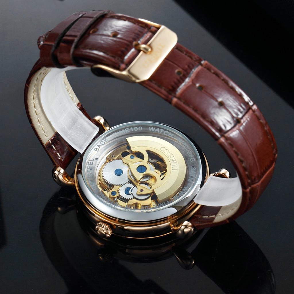 TIME100 Watch Mechanical Watch Waterproof Arm Watch Skeleton Watch Business Easy To Read Analog Stylish Gentleman Watch for Men Yellow Men's