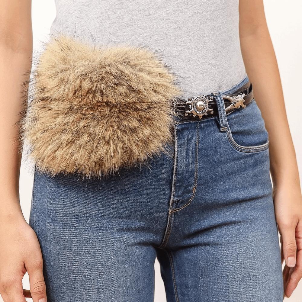 Faux Fur Furry Waistband PU Leather Y2K Waistband Simple Plush Belt Daily