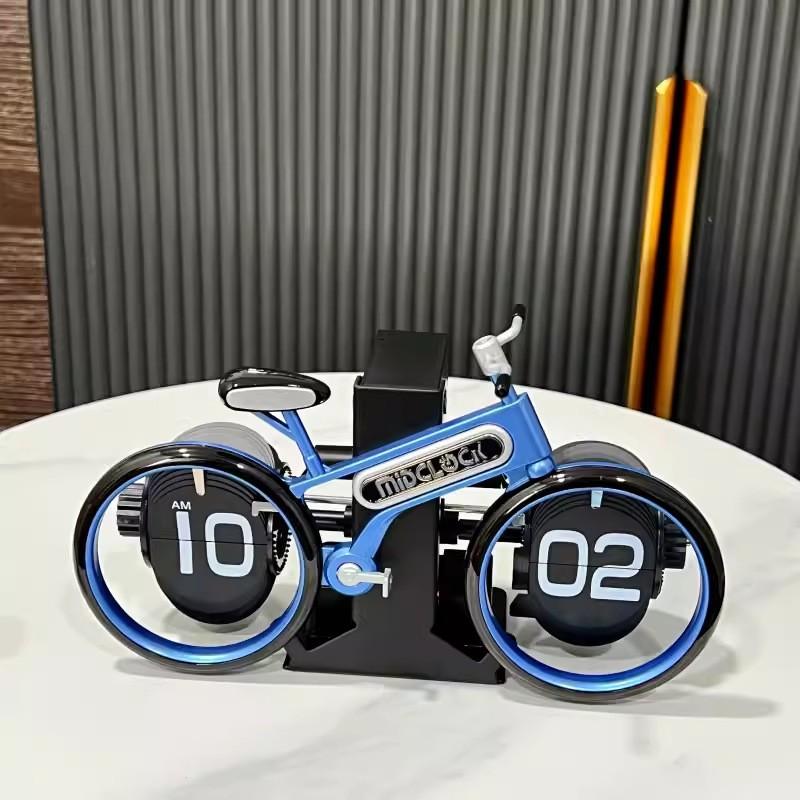 Retro Creative Bicycle Flip Clock Automatic Page Turning 12 Hour Mode Desk Table Clocks Home Office Decor Mechanical Desk Clock