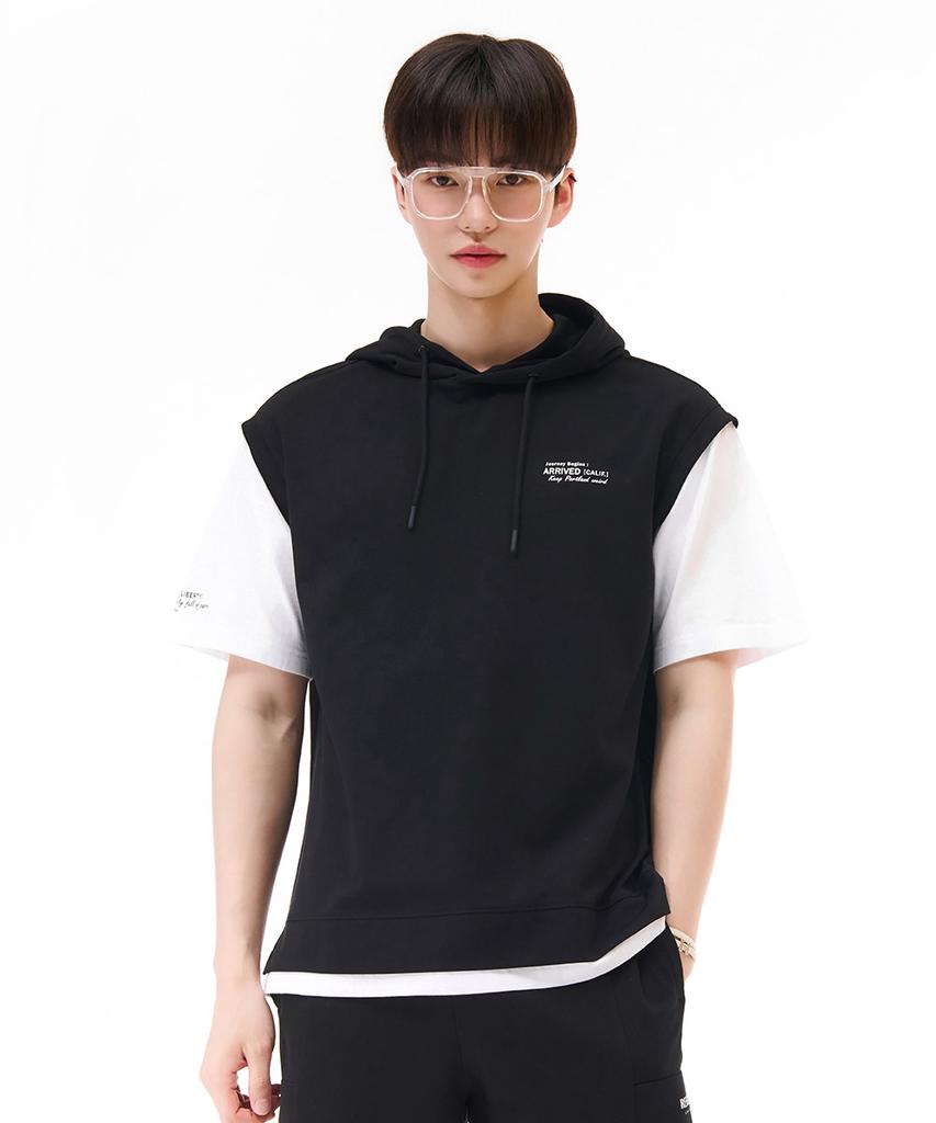 CHASECULT Men'S Layered Short Sleeve Hoodie - Black