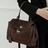 Light Luxury Imported Soft Suede Tote Bag Lazy Wind Large Capacity Matte Cowhide Lock Bag Women's Messenger Shoulder Bag