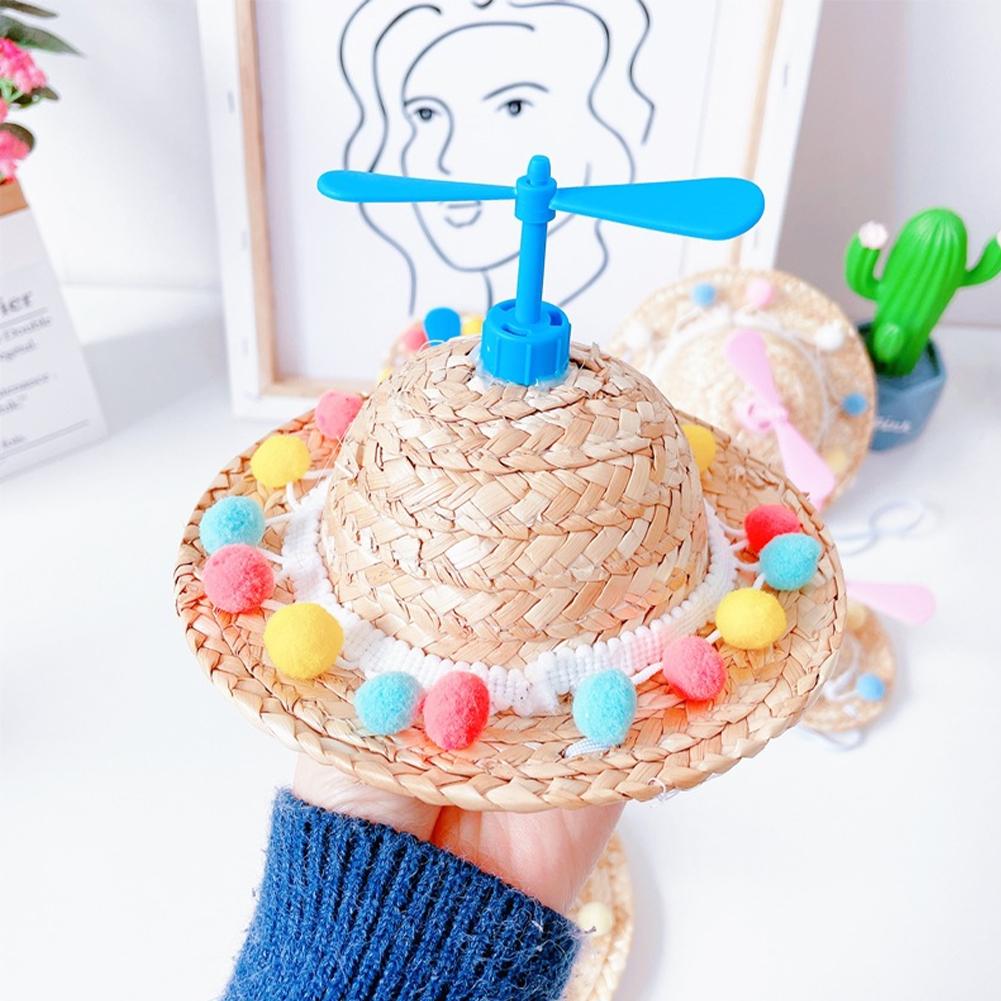 Mini Pet Cat Dogs Summer Straw Hat with Bamboo Dragonfly Hawaii Style Hat for Cats Dogs Funny Accessories