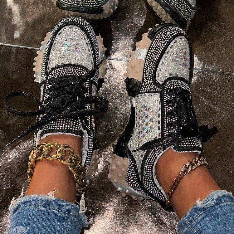 European Station Platform Rhinestone Large Size Dad Shoes Women's 2025 New Fashion Trend Muffin Sole Casual Sports Shoes
