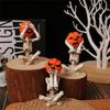Pumpkin Skeleton Statue Mini Skull Figurines Resin Skull Fishers Sculpture for Outdoor Garden Pond Fountains Poolsides