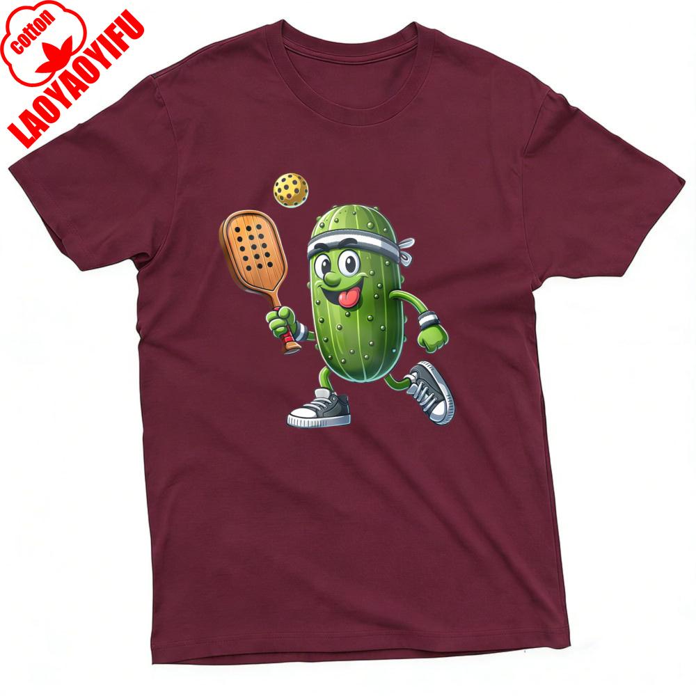Cucumber Playing Pickleball Summer Unisex TShirt Casual Funny Design for Outdoor Activities and Sports Clothes Summer Tees