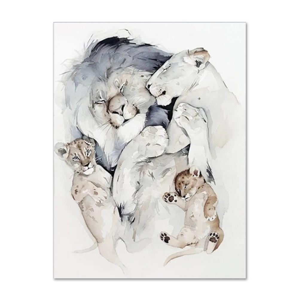Лев Семья Плакат Печать Отец Мать Дети Настенное Искусство Муж и Жена Любящий Дом Холст Картины Настенные Художественные Украшения Картины