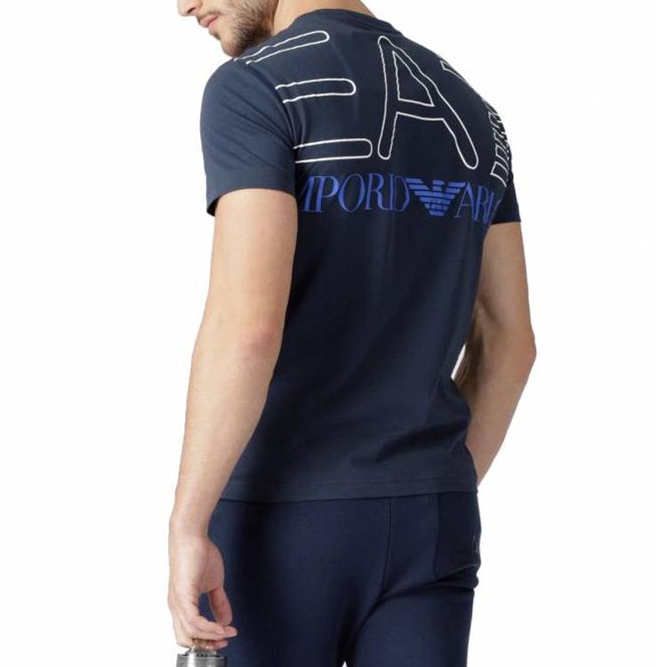 Emporio Armani Мужская футболка EA7 с круглым вырезом и большим логотипом EA7 на спине Темно-синий 3GPT05-PJ02Z-1554