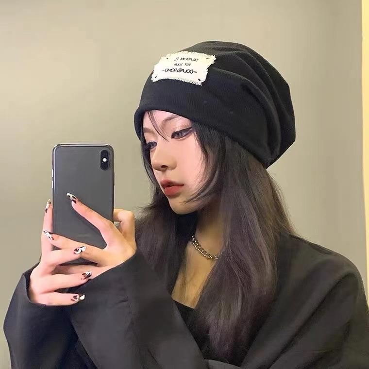 Knitted Hat for Women with Big Head Patches Piled Hats Autumn and Winter Plus Velvet Thickened Cold Hat for Men with Winter Bag Hat Warm Plus Velvet