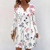 Women's Long-sleeved Casual Midi Dresses V-Neck Print  Casual Dress