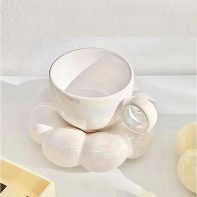 Простые кофейные кружки с подсолнухом, набор для офиса и дома, серия макарон, кофейные керамические чашки и блюдца, розовый жемчуг, белый, креативная милая чашка