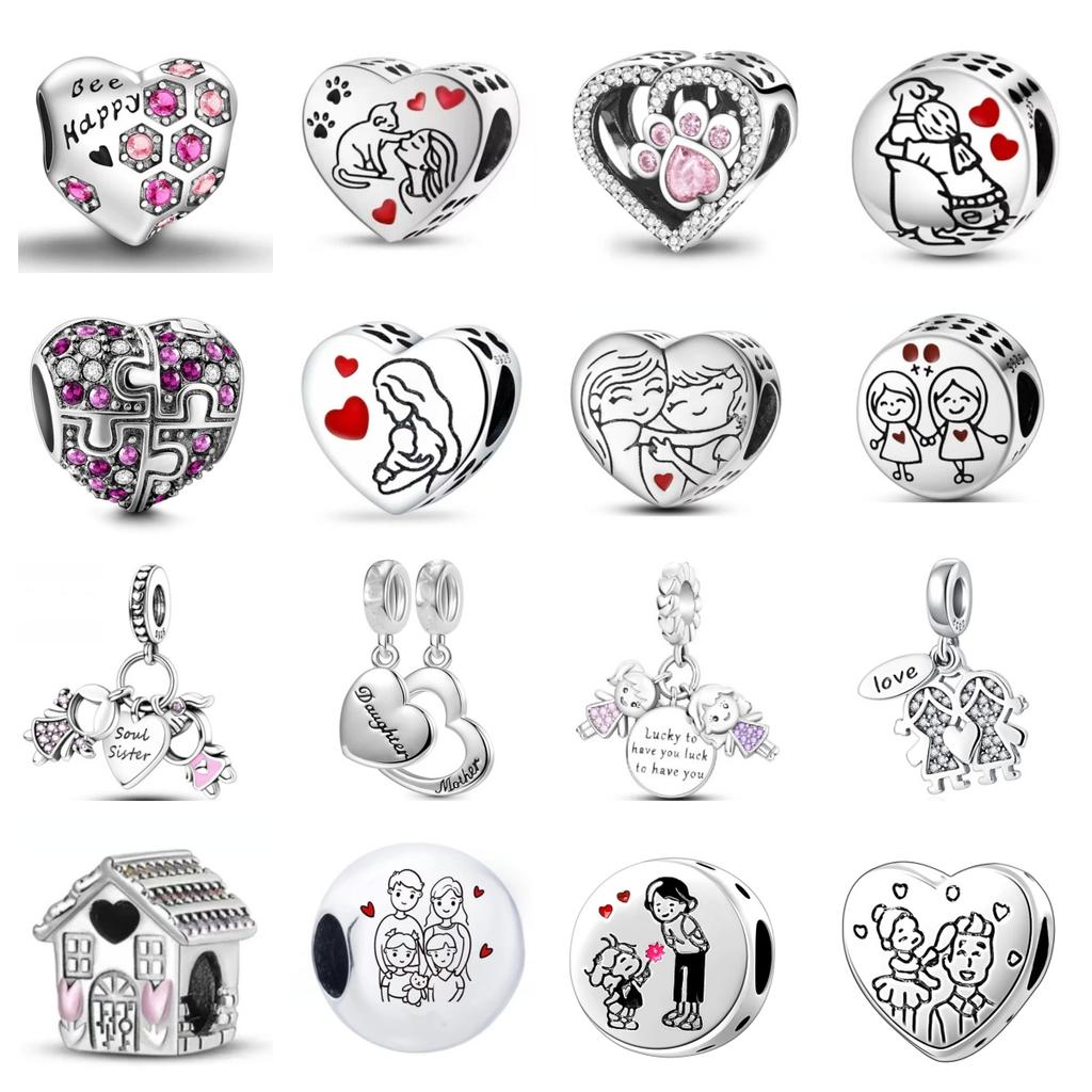 S925 Посеребренная коллекция «Любовь ко Дню матери», очаровательные бусины для мамы, подходят S925, оригинальные браслеты, ювелирные изделия «сделай сам», подарки на день рождения