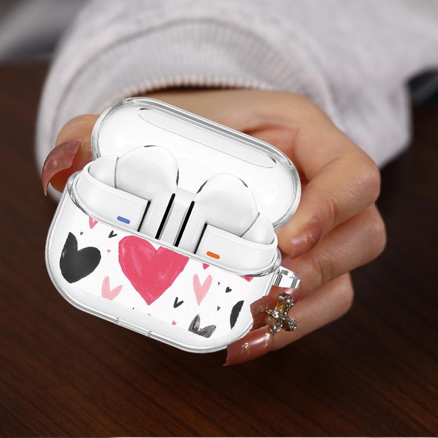 Чехол Love Heart Leopard Pink для Samsung Galaxy Buds 3Pro Live 2 4Pro 2Pro 4 Pro 3 FE Прозрачные Чехлы для Наушников Чехол с Крючком