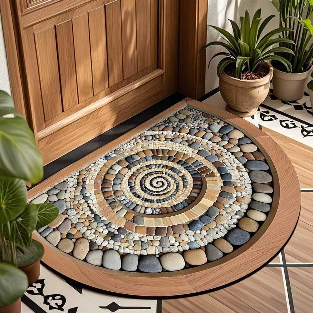Retro Semi-circular Floor Mat, Entrance Foyer Carpet, Dirt-resistant and Easy-to-maintain Floor Mat
