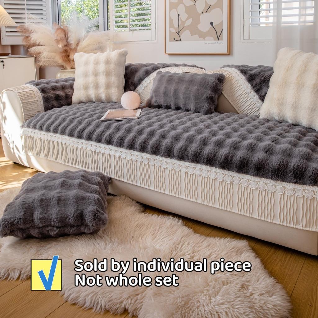 Velvet Hem Decor Thicken Imitation Rabbit Fur Plush Sofa Slipcover Non-slip Sofa Towel Couch Cushion Cover for Living Room