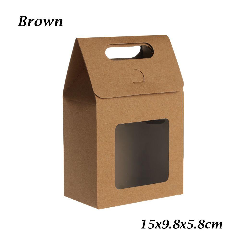 6Pcs Hot Kraft Paper Kids Gift Paper Gift Package Clear PVC Window Candy Wrapping Bag Present Case