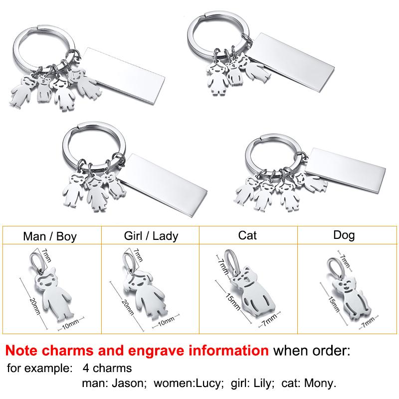 Vnox Family Love Key Chains Free Personalize Engrave Dad Mom Family Kids Pets Names Custom Stainless Steel DIY Gifts