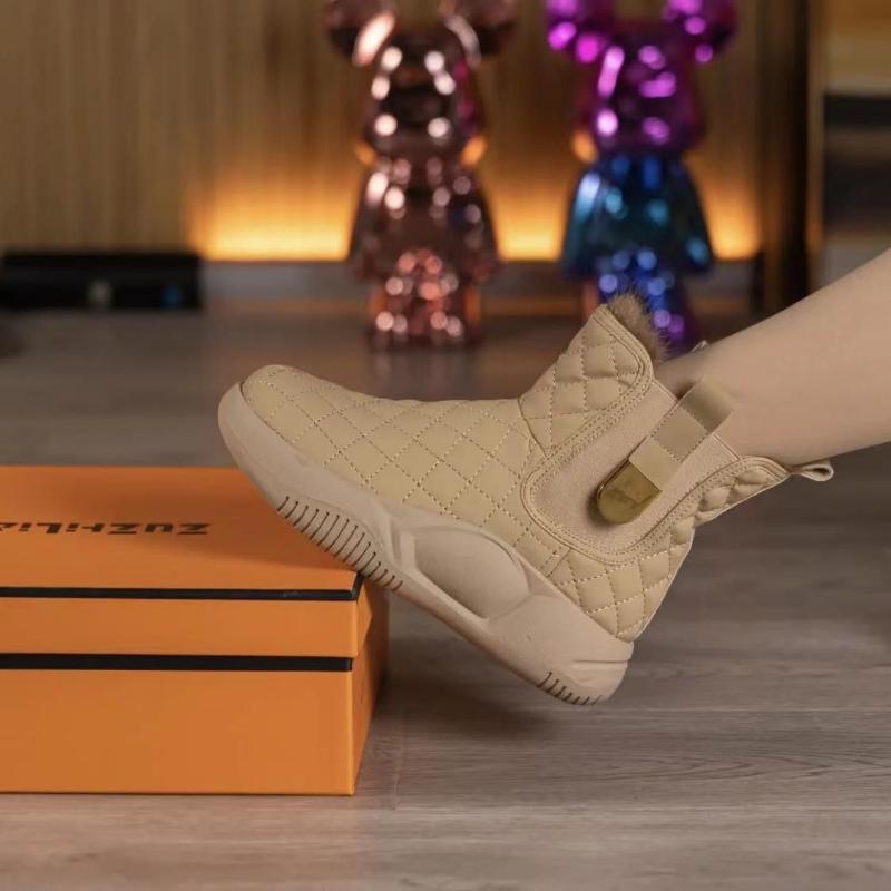 Модные зимние сапоги 2024 года, женская обувь, низкие ботинки, мягкие ботинки, пушистые, на толстой эластичной платформе, женские туфли, новые, теплые