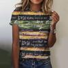 Letter Striped Printed O-neck T-shirt for Summer Women's Short Sleeved T-shirt, Casual Loose Fitting Pullover for Women's Clothing