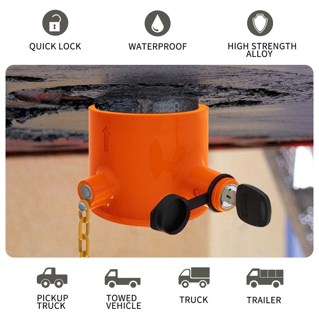 Wheel King Pin Lock Alloy Anti Theft Lock with Waterproof Sealing Cover, Yellow Warning Sign and 2 Keys Easy to Install