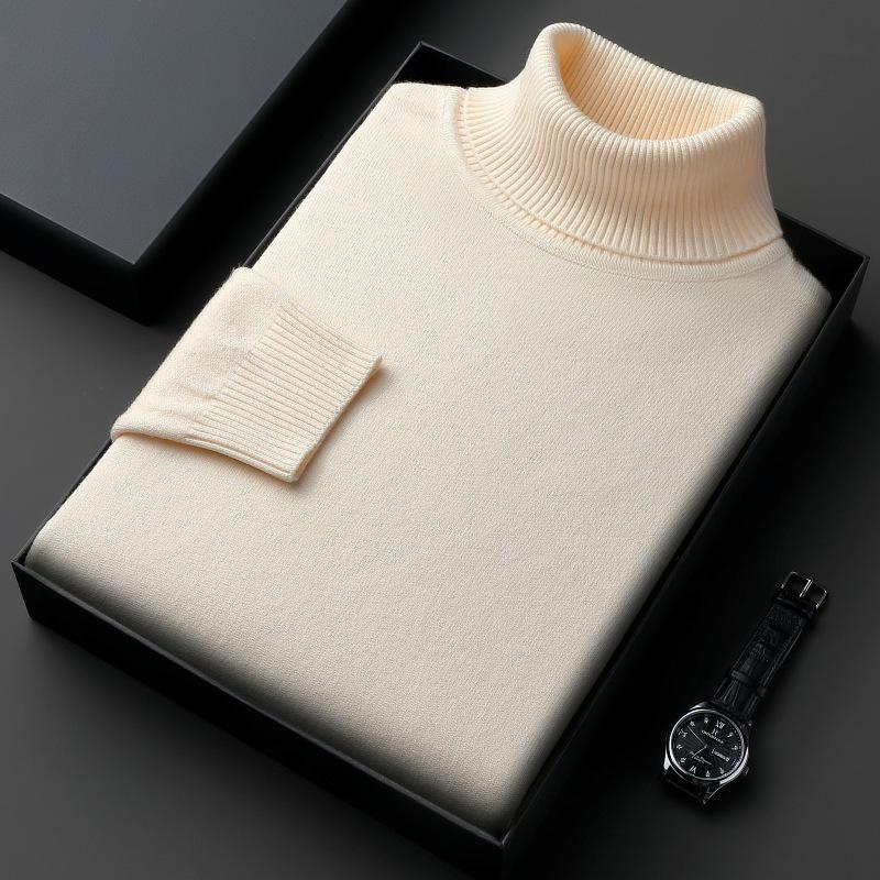 Winter Sweater Men's High Neck Solid Color Thick Loose Casual Versatile Knitted Sweater Men's Top