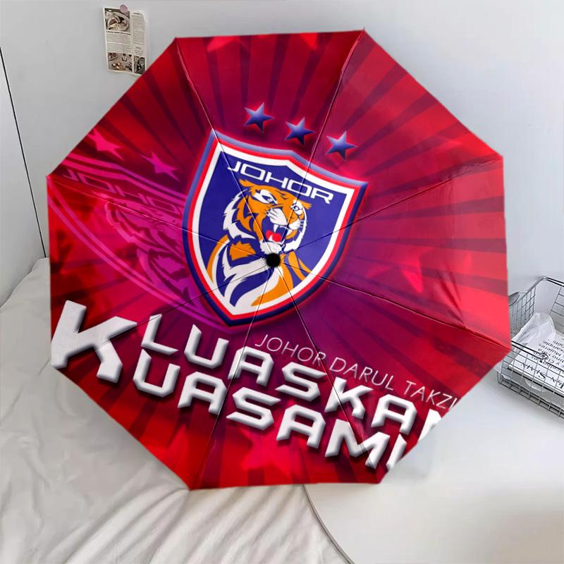 УзорJohor Darul Ta'zim FC, автоматический складной зонт, портативная и складная конструкция, 8 спиц, рождественский или день рождения подарок.