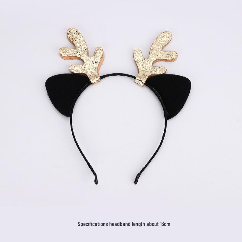 Golden Sequin Reindeer Antler Headband - Cute Christmas Hair Accessory for Girls