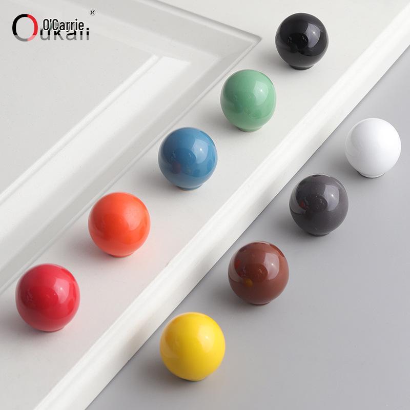 Красочная керамическая ручка для шкафов и ящиков - Круглая, одно отверстие