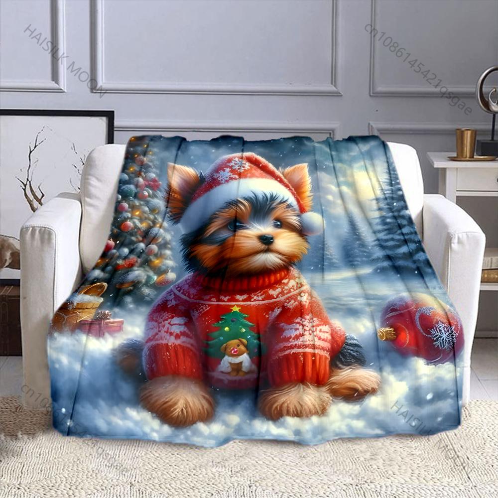 Christmas-themed Festive Dog Pattern Pattern Blanket Flannel Material Soft Warm for All Seasons Home Outdoor Camping Picnics RV