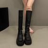 2025 новые длинные сапоги женские на толстой подошве с высоким голенищем тонкие осенне-зимние сапоги средней длины сапоги-чулки маленькие тонкие сапоги черные