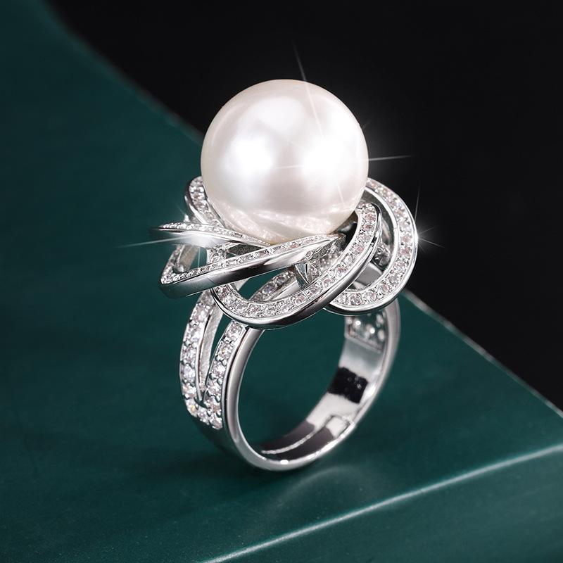 Huabi Jewelry Медь с покрытием из настоящего золота, инкрустированная перламутром и кружевным темпераментным бриллиантовым кольцом, женское 14 мм