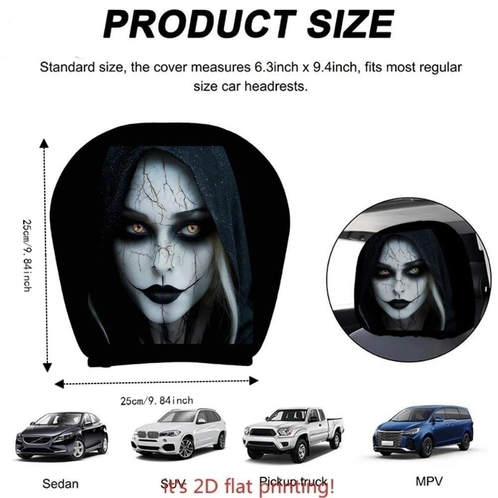 2 Pcs Halloween Accessories Car Headrest Covers Ghost Car Seat Headcover All Seasons