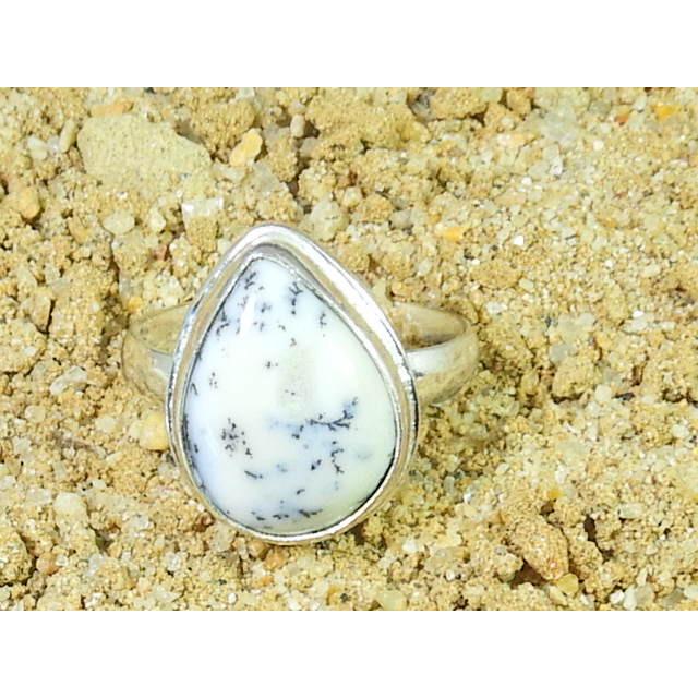 Natural Dendrite Opal 925 Sterling Silver Pear Handmade Ring Gift US-7.5 MK-88