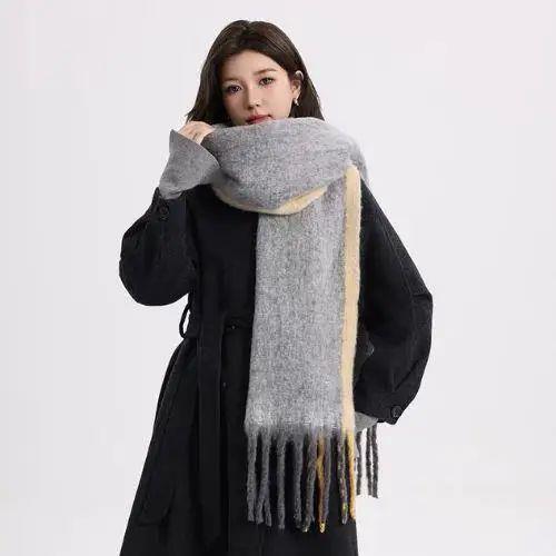 Double Sided Cashmere Shawl Tassel Scarf Windproof Wrapped Scarves Winter Women's Plaid Long Knitted Scarf Hijab Stole