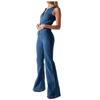 Women Casual Sleeveless Rompers Vintage Overalls Ladies Long Jumpsuits Heart Cutout Back Jumpsuit