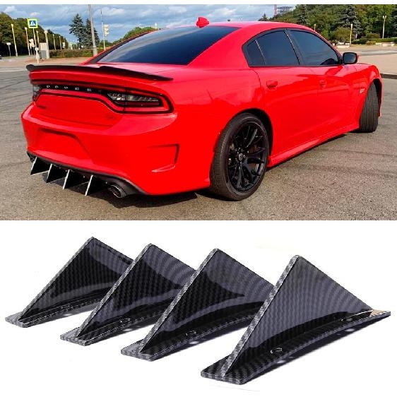 4Pcs Universal Curved Shape Rear Bumper Diffuser Shark Fin Spoiler Trim Covers Decoration Set Lip Wing Splitter, Carbon Fiber
