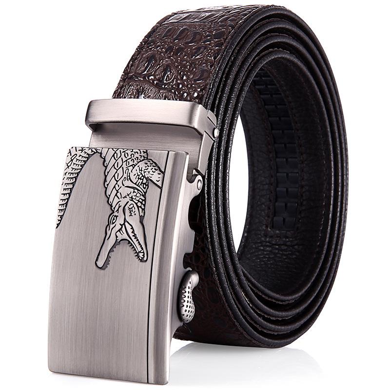 Men's Genuine Leather Crocodile Pattern Automatic Buckle Belt
